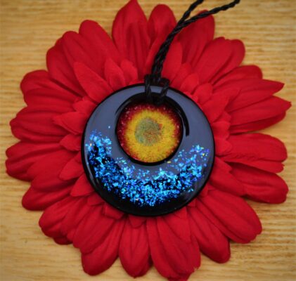 Emf Protection SHUNGITE STONE PENDANT flat 55mm style - Blue
