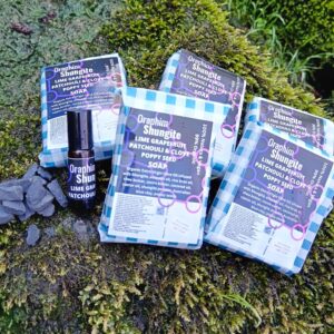SHUNGITE SOAP- HANDMADE 80gm with citrus eruptions of organic essential oils blend of lime, grapefruit, sweet orange, Patchouli and clove.(not tested on animals, contains no chemicals)